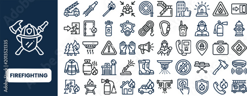 Quadro em tela Firefighting and Rescue outline icon set