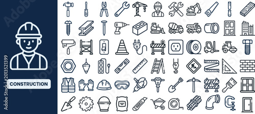 Photos Construction Worker and Building Site outline icon set