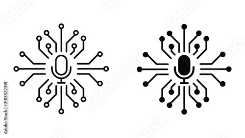 Photos Digital microphone icon with circuit board connections as minimalist outline and