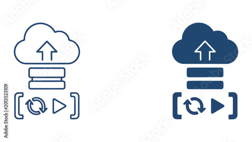 Photography Cloud server upload and data synchronization icon set with playback and refresh