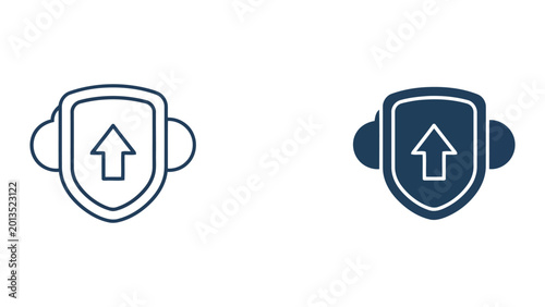 Photos Cloud data security shield icon with upward arrow representing secure data prote