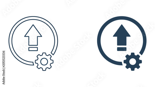 Software update process icon featuring an upward arrow and mechanical gear in a circle as a professional vector graphic for system upgrades