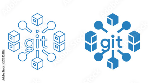 Bild auf Leinwand Git version control and software repository management vector icon set featuring