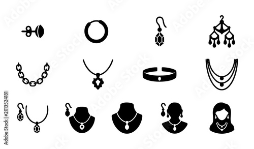 Photos Ear and neck jewellery glyph icon set – fashion accessories vector pack