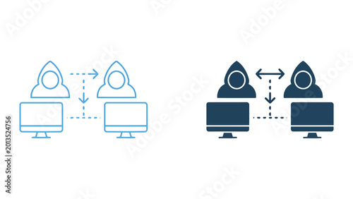 Tableau sur toile Peer to peer network connection between two computer terminals for decentralized