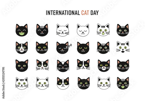 Canvas Print Collection of Diverse Cat Faces and Expressions for International Cat Day