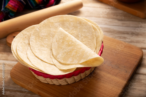 Photography Flour Tortillas, called Tortillas de Harina, is a flat bread made with wheat flour and lard or butter, without yeast, and widely consumed daily in Mexico, especially in the north of the country