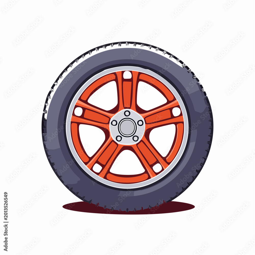Fototapeta premium Car Wheel with Orange Rim