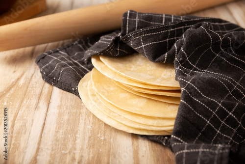 Quadro em tela Flour Tortillas, called Tortillas de Harina, is a flat bread made with wheat flour and lard or butter, without yeast, and widely consumed daily in Mexico, especially in the north of the country