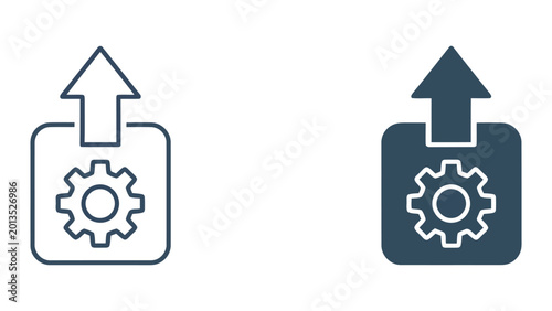 Tableau sur toile Data upload process icon with mechanical gear and upward arrow representing file