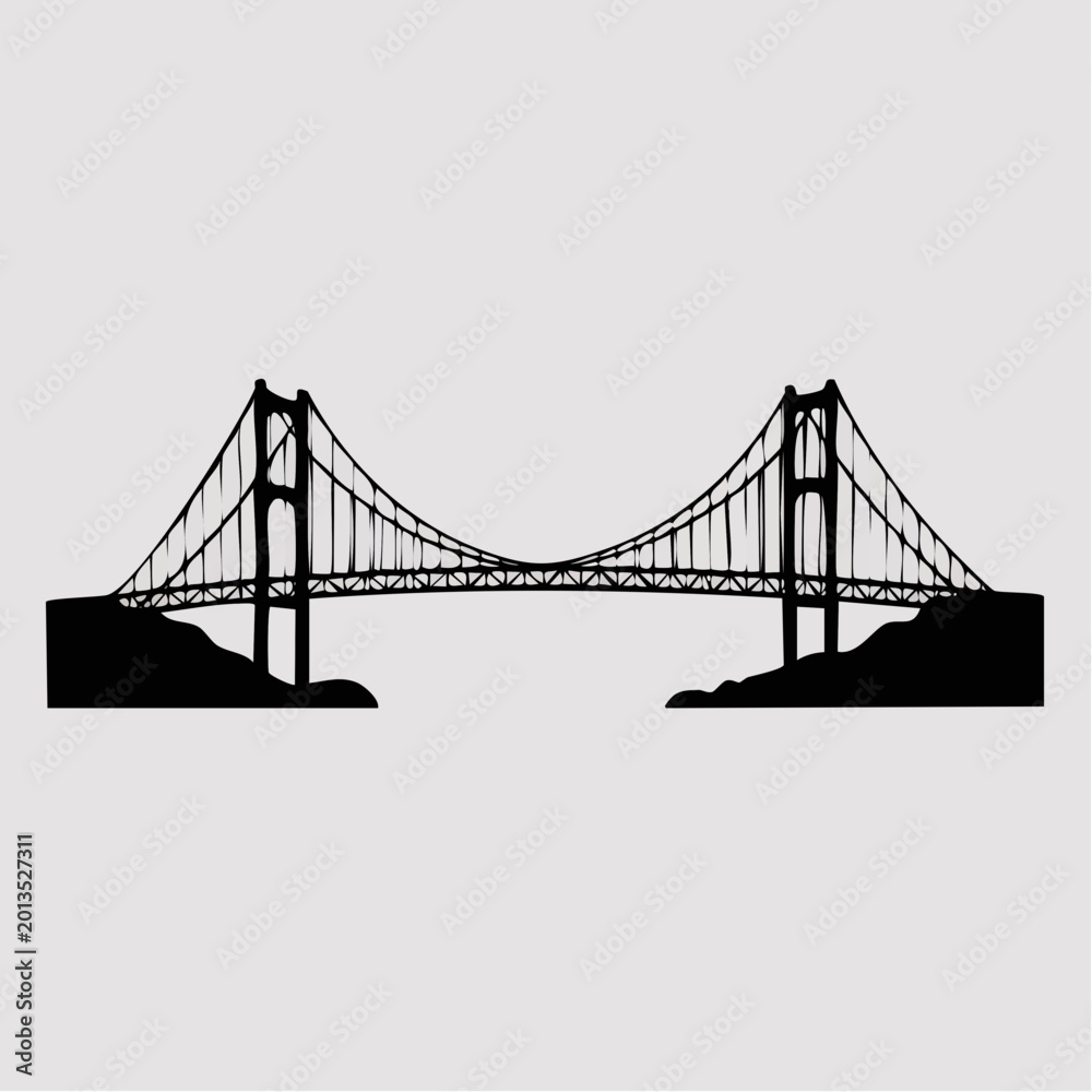 Fototapeta premium black silhouette of suspension bridge on gray background