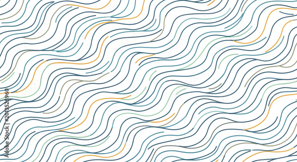 Fototapeta premium Abstract Wavy Lines Pattern - Blue, Teal, and Gold on White Background