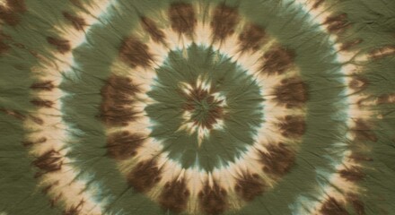 Spiral tie dye olive green fabric texture creates a rhythmic pattern for artisanal textile branding, boho fashion design and organic lifestyle website background