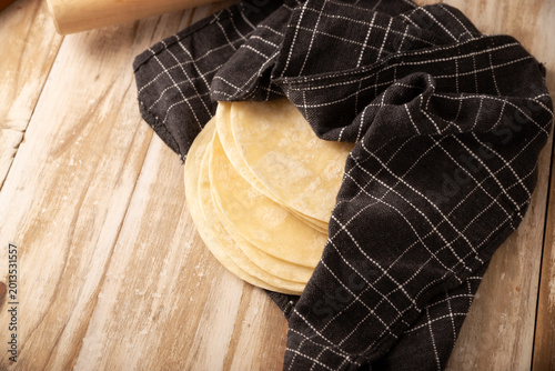 Obraz na płótnie Flour Tortillas, called Tortillas de Harina, is a flat bread made with wheat flour and lard or butter, without yeast, and widely consumed daily in Mexico, especially in the north of the country