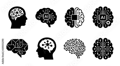 Photos Artificial Intelligence Brain Icons, AI Technology Concepts, Digital Mind Setups