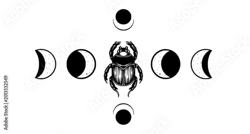 Foto Scarab beetle and lunar cycle phases illustration
