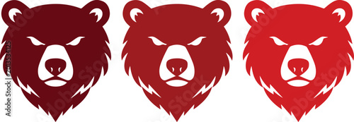 Tableau sur toile Aggressive bear head vector icon set, three powerful grizzly bear mascots in var