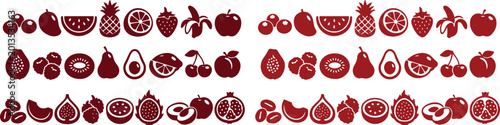 Принти на полотні Minimalist red fruit icons, a comprehensive vector collection of healthy food symbols
