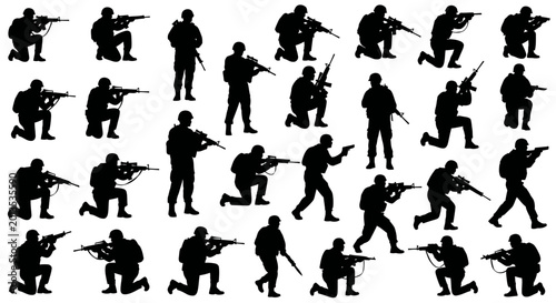 Photography Silhouette Soldiers with Rifles in Action Poses