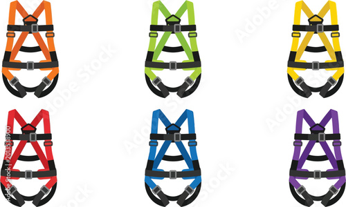 Foto Collection of colorful full body safety harnesses essential personal protective