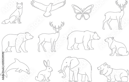 Canvas Print Wild Animals Line Drawings
