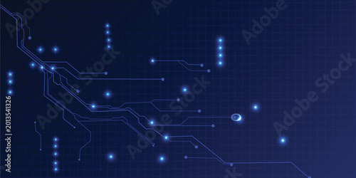 Tableau sur toile Blue futuristic circuit board background with glowing data nodes and grid, high