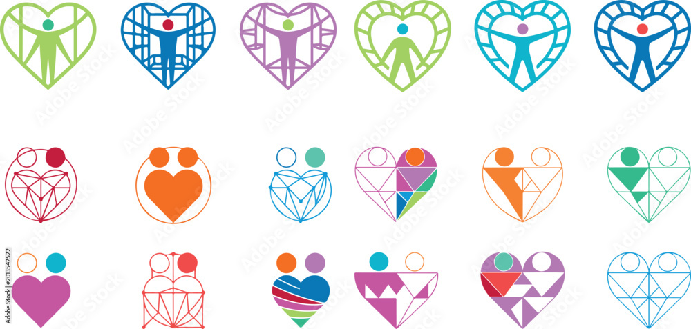 Fototapeta premium colorful geometric heart shapes with people icons various designs