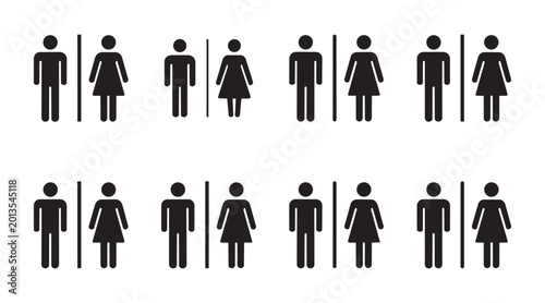 Fotografie Professional vector sign set displaying bathroom symbols with gender silhouettes designed for public facility restrooms or gender neutral washroom wayfinding
