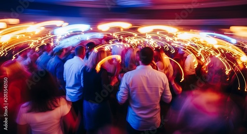 Vibrant Night Club Crowd Moving Lights Blurred Motion
