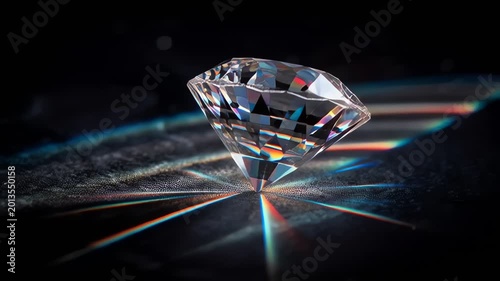 Sparkling Brilliant Cut Diamond Spinning on Black Background