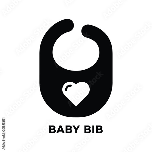 Bilde på lerret baby bib with heart design black and white flat icon high quality professional d