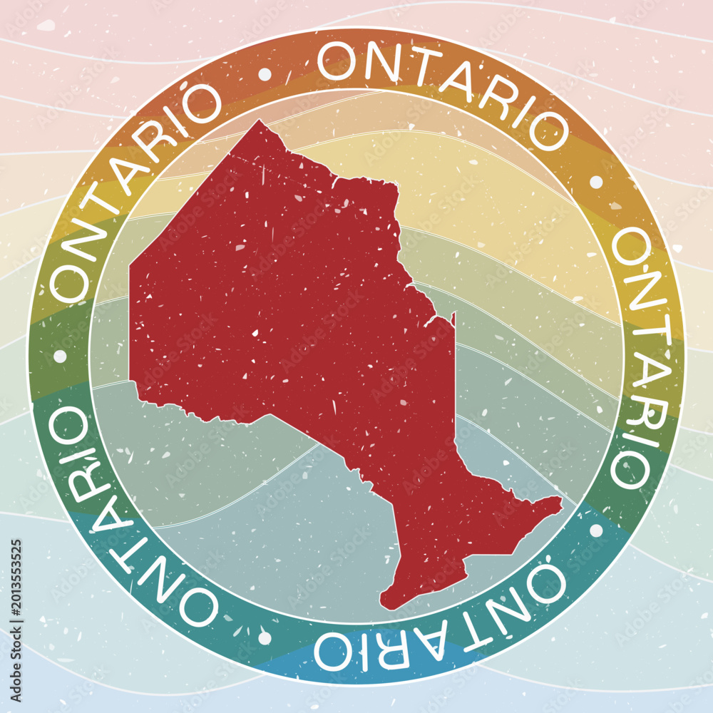 Obraz premium Vintage Ontario, Canada Round Logo. Distressed wave stripes Province badge with grunge scratch texture. Ontario, Canada Retro Map Emblem. Vector Illustration.