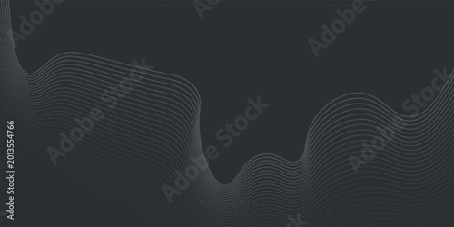 Dark gray background with wavy line patterns. The background is sleek and modern, featuring a smooth gray texture with dynamic gray curves. Minimal abstract wavy gradient vector background