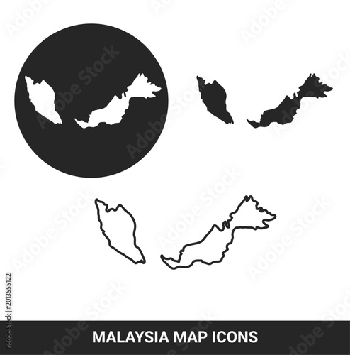 Foto Malaysia Map Vector Icon Set Minimal Silhouette