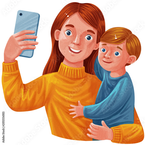 a woman and a child are taking a selfie