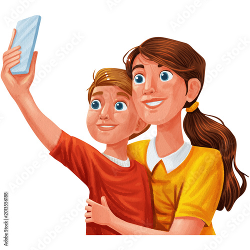 a woman and a child are taking a selfie