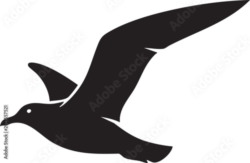 Black bird, flying bird, seagull silhouette, vector icon, wildlife symbol