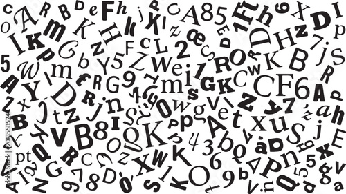 Black letters and numbers on white background