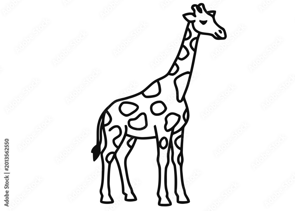 Fototapeta premium A giraffe stands alone in a savannah landscape illustration.