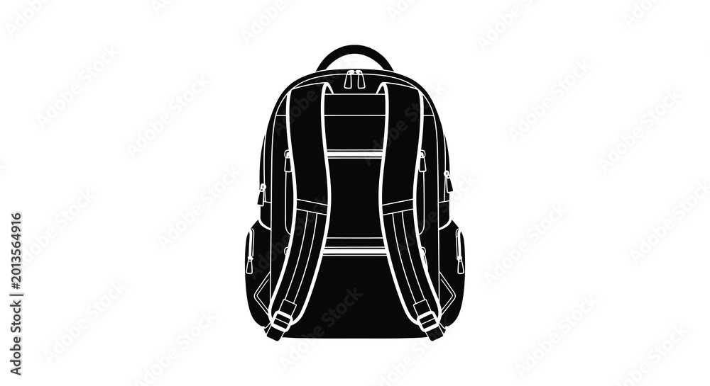 Fototapeta premium Backpack silhouette against a white background black and white outline style silhouette