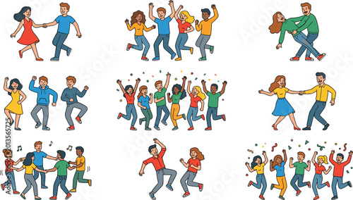 Foto Dancing and Celebration Set with People Dancing in Pairs and Groups, Perfect for