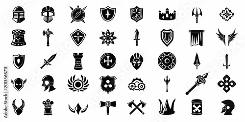 Tableau sur toile Fantasy Roleplaying Game Icons Set Black and White