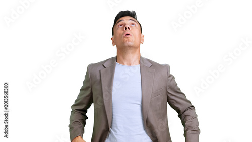 Man looking up with surprise and amazement