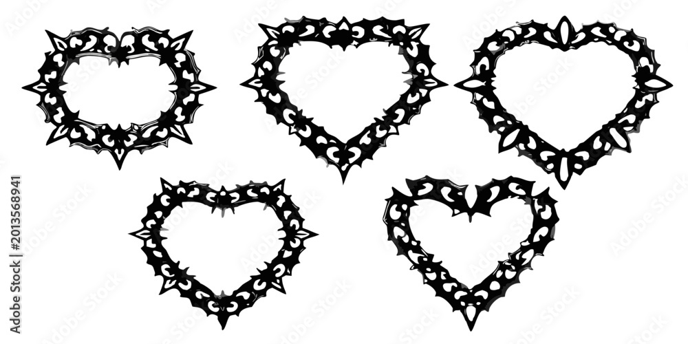 Fototapeta premium four heart shaped frames abstract white line art on black