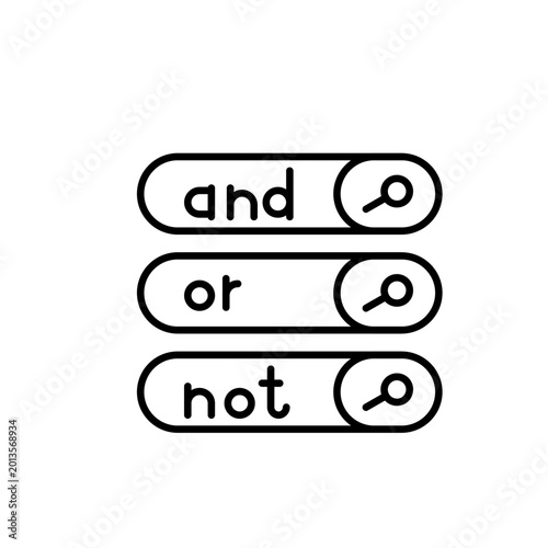 Photos Minimalist search bar interface tags for And, Or, and Not representing boolean search logic and filtering