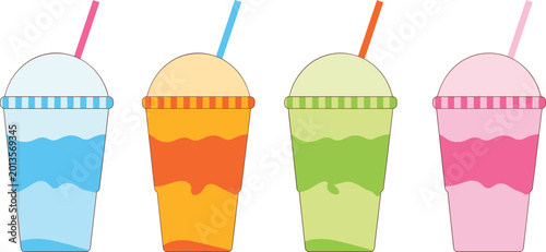 Tableau sur toile Colorful smoothie cups vector illustration, cold beverage takeaway drinks collec