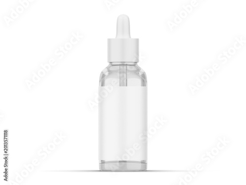 Glass dropper bottle mockup on white background. Essential oil, serum or medicine bottle for cosmetic and pharmaceutical branding.