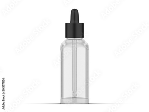 Glass dropper bottle mockup on white background. Essential oil, serum or medicine bottle for cosmetic and pharmaceutical branding.
