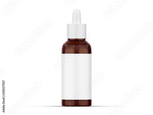 Glass dropper bottle mockup on white background. Essential oil, serum or medicine bottle for cosmetic and pharmaceutical branding.