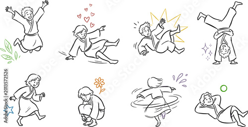 Canvastavla Playful Kids in Motion Icon Set Featuring Dance, Playful Poses, and Fun Actions